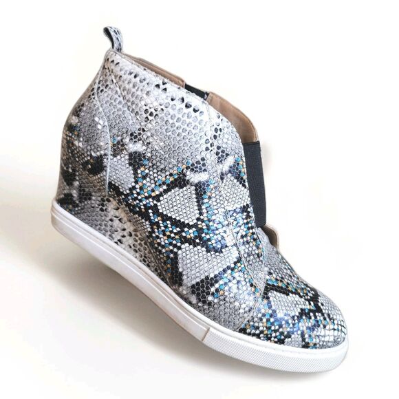Linea Paolo Felicia Wedge Grey Sneaker Booties Platform 9.5 Snake Print - Picture 1 of 9